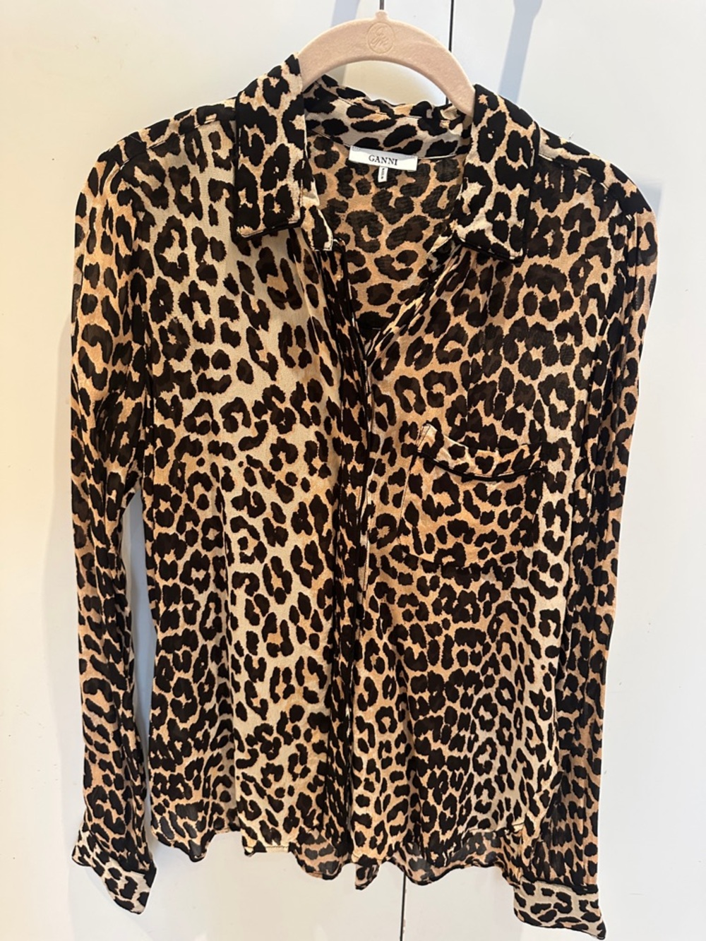 Ganni Leopard Print Button-Down Shirt in Brown and Black